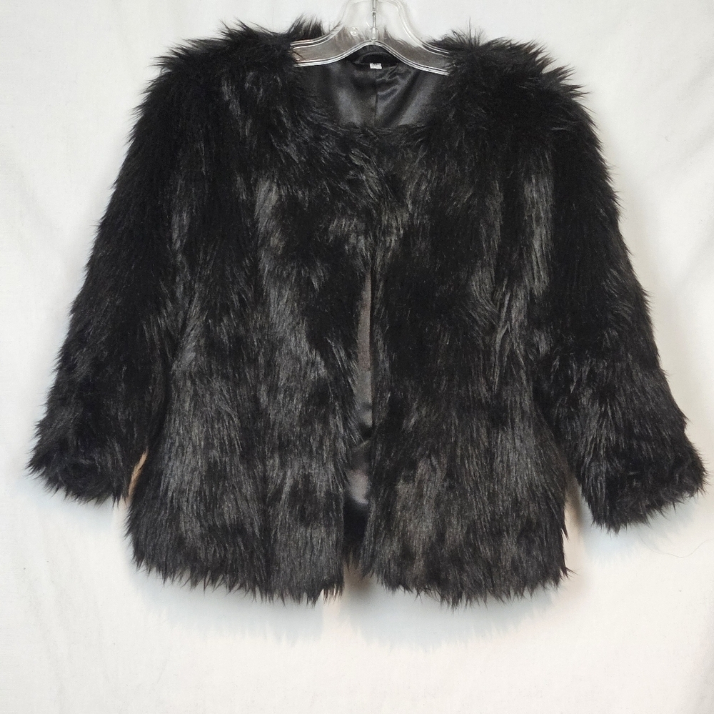Womens Faux Fur Black Jacket, Vinage Y2K Cropped Winter Coat **HOST PICK**